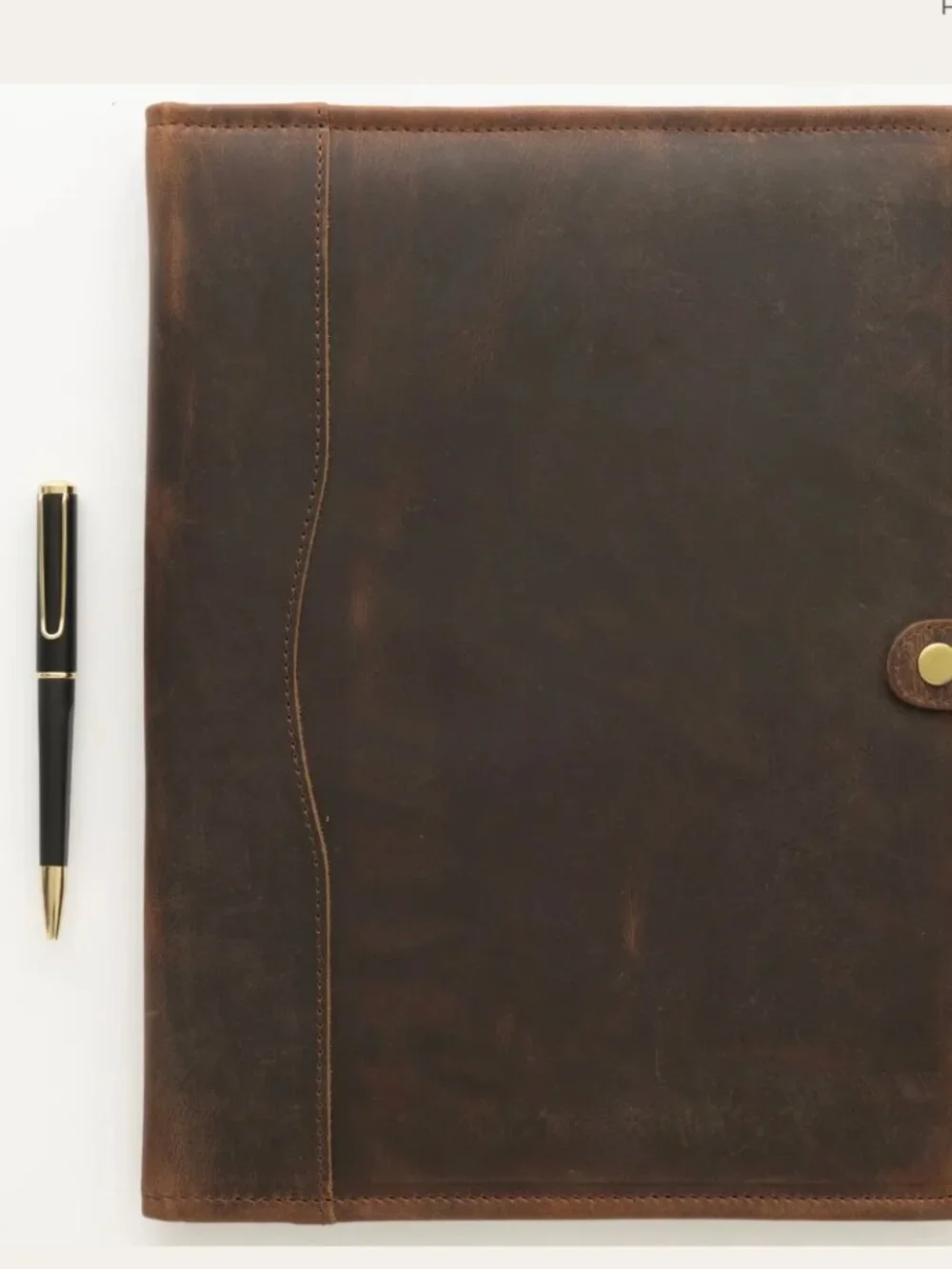 Nomad Craft Leather Padfolio Binder With Pen Professional Portfolio Brown New